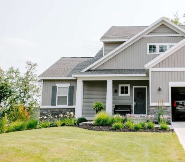 new construction with landscaped yard