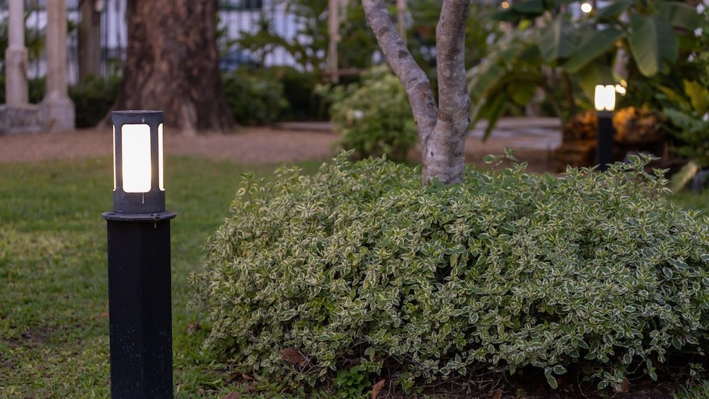 pathway with lighting from black pole light