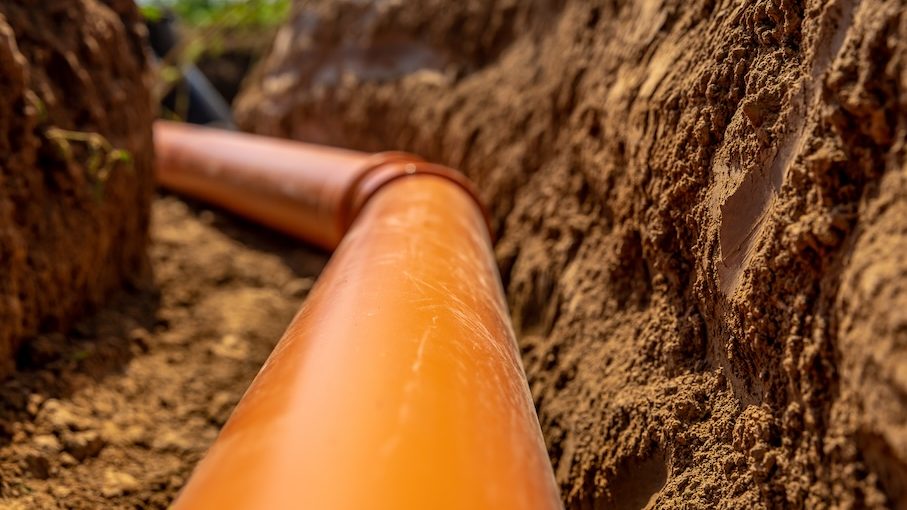 plastic pipes in the ground for wastewater and rainwater.